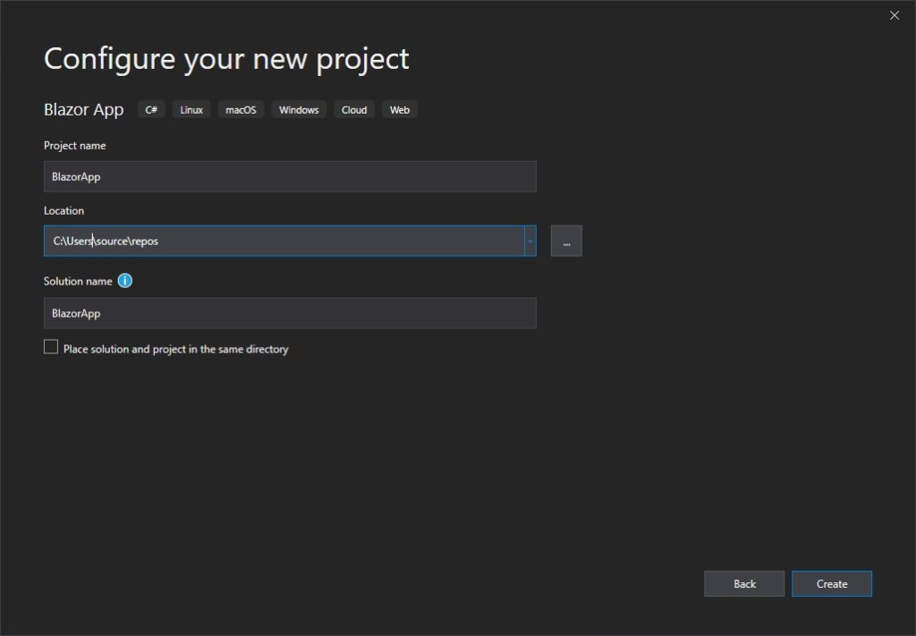 visual studio code create new blazor project